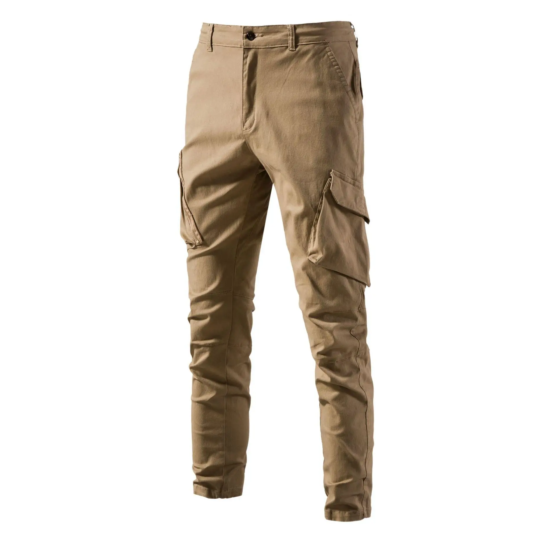 

Men's Cotton Casual Pants Breathable Busin Versatile Straight Leg ket Detail Iron-Free mid Waist Zipper Fly Khaki