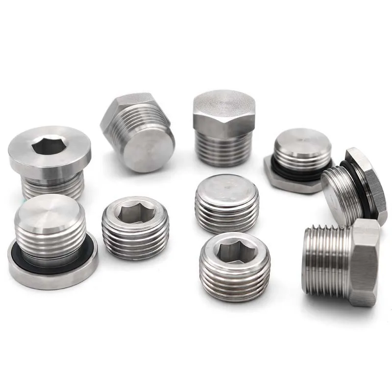1/8“1/4”3/8“1/2” BSP/NPT Male 304 Stainless Steel Hex Socket End Cap Fluorine Rubber Ring Flange Hexagon Plug