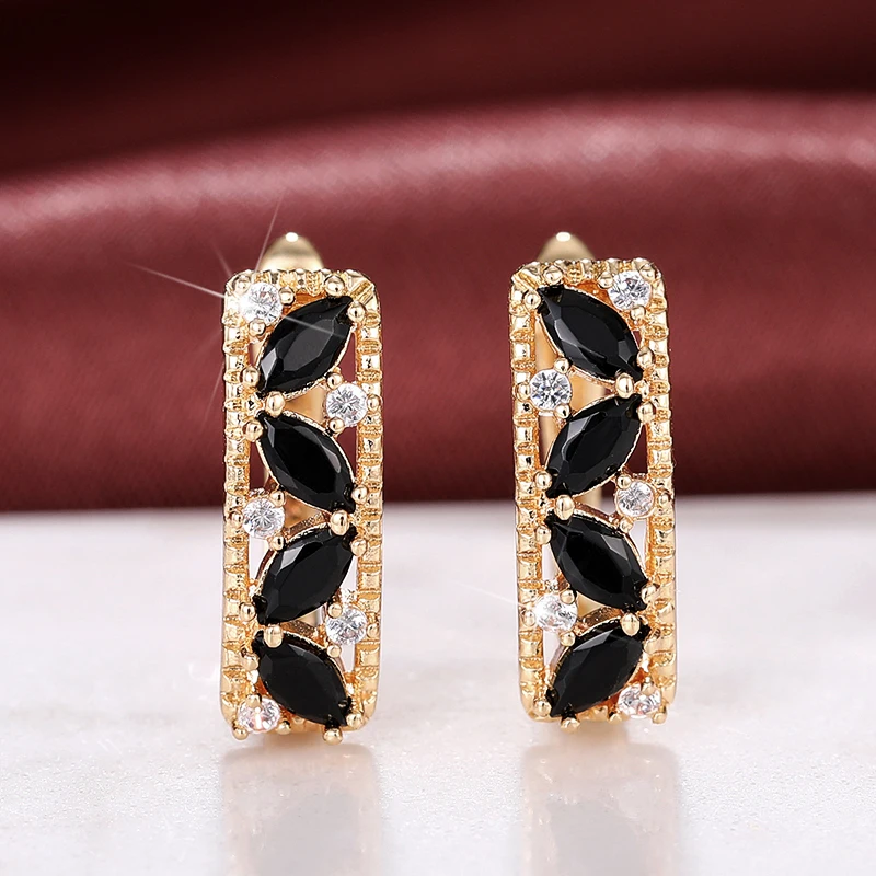 Huitan Schwarz Marquise CZ Creolen für Frauen Gold Farbe Neu Gestaltete Ästhetische Weibliche Accessoires Hochzeit Luxus Schmuck