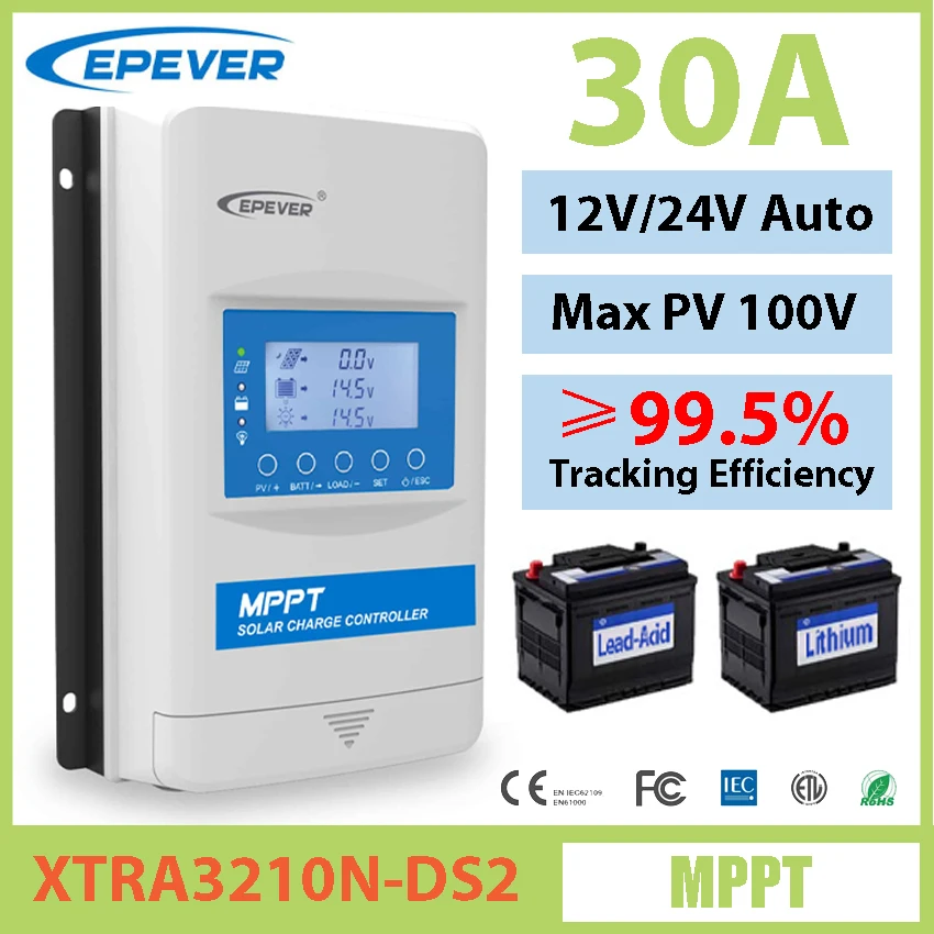 EPEVER 30A MPPT Solar Charger Controller XTRA Series 12V 24V Auto Work Solar Regulator XTRA3210N For Solar Power System