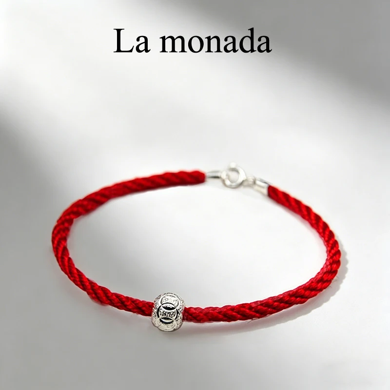 La Monada 925 Sterling Silver Beads Fashion Couple Classic Red Rope Bracelets Red Line Thread String Jewelry Bracelets For Women