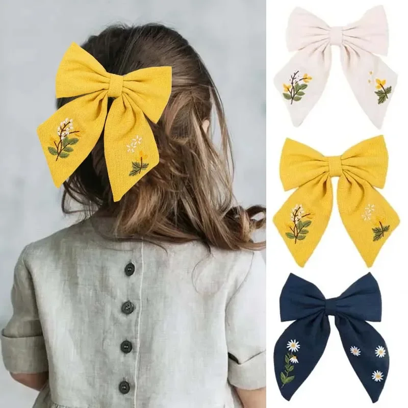 Oaoleer Mode Daisy Vlinder Haarspeld Voor Baby Meisjes Schattige Bloem Borduurwerk Haar Strik Clips Kids Hoofddeksels Haaraccessoires Cadeau