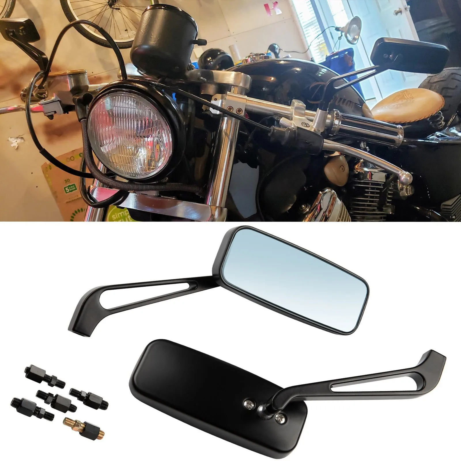 

Rectangle Motorcycle Rear Mirrors Compatible For Harley Sportster Bobber Custom