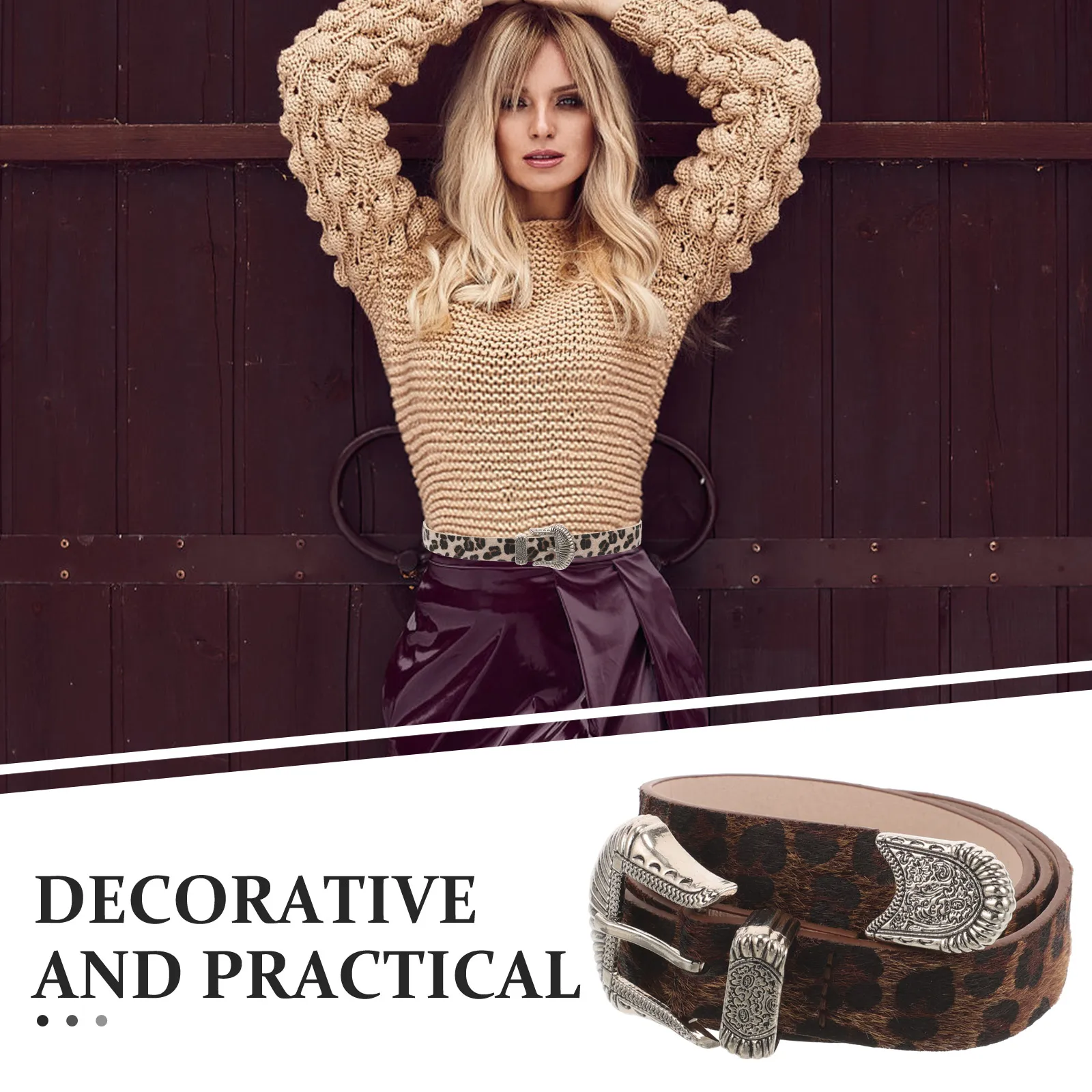 

Retro Leopard Dress Imitation Belt Western Belts For Women Women Belts Brown Waist Belt Western Buckle
