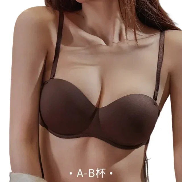 KUCLUT Seamless smooth lingerie for women, detachable shoulder straps, small breasts, close-together, comfortable half-cup bra