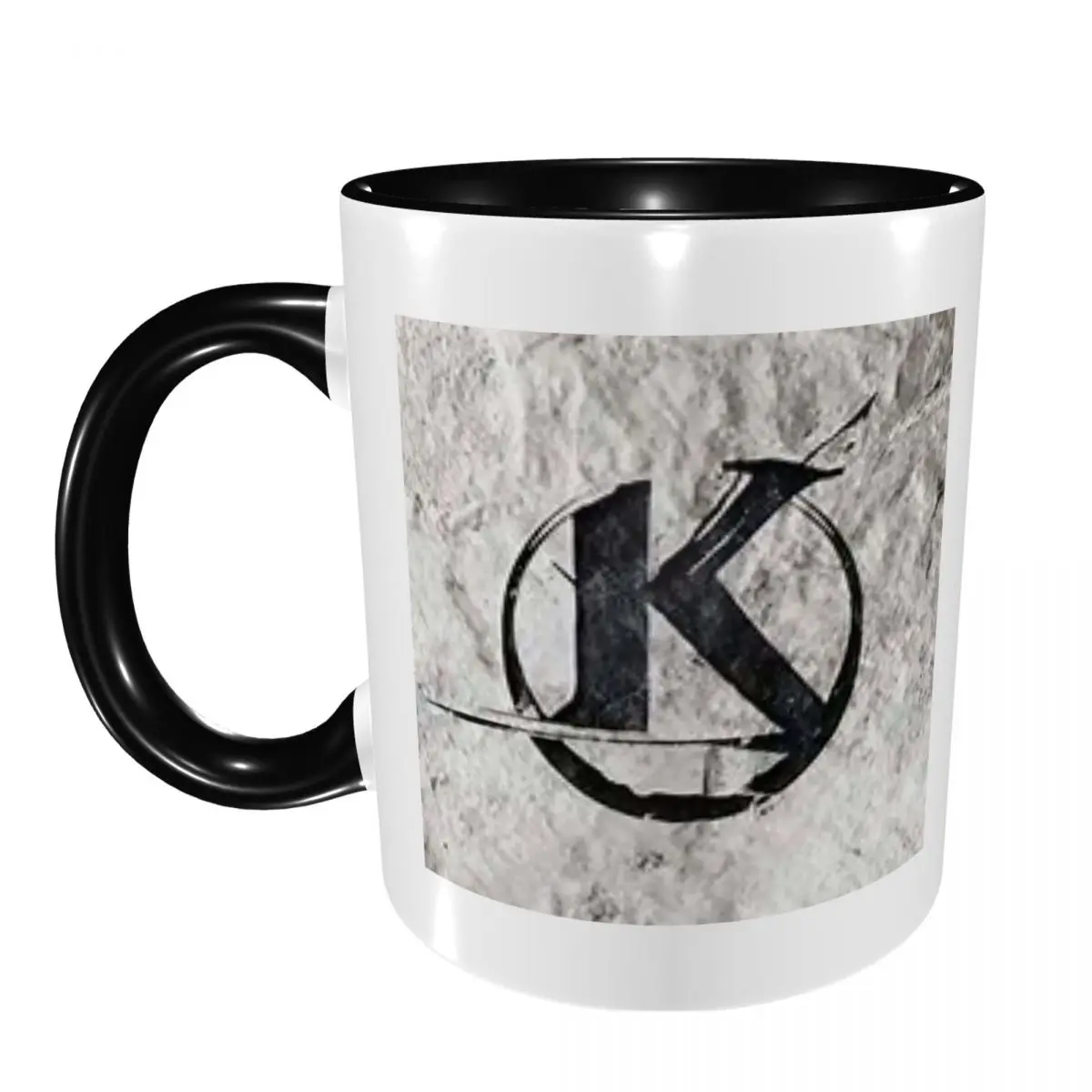 Black Kaamelott Logo On A Gray Background Mug Funny Ceramic Coffee Cups Tea Mugs Milk Cup Drinkware Gifts for Woman Man