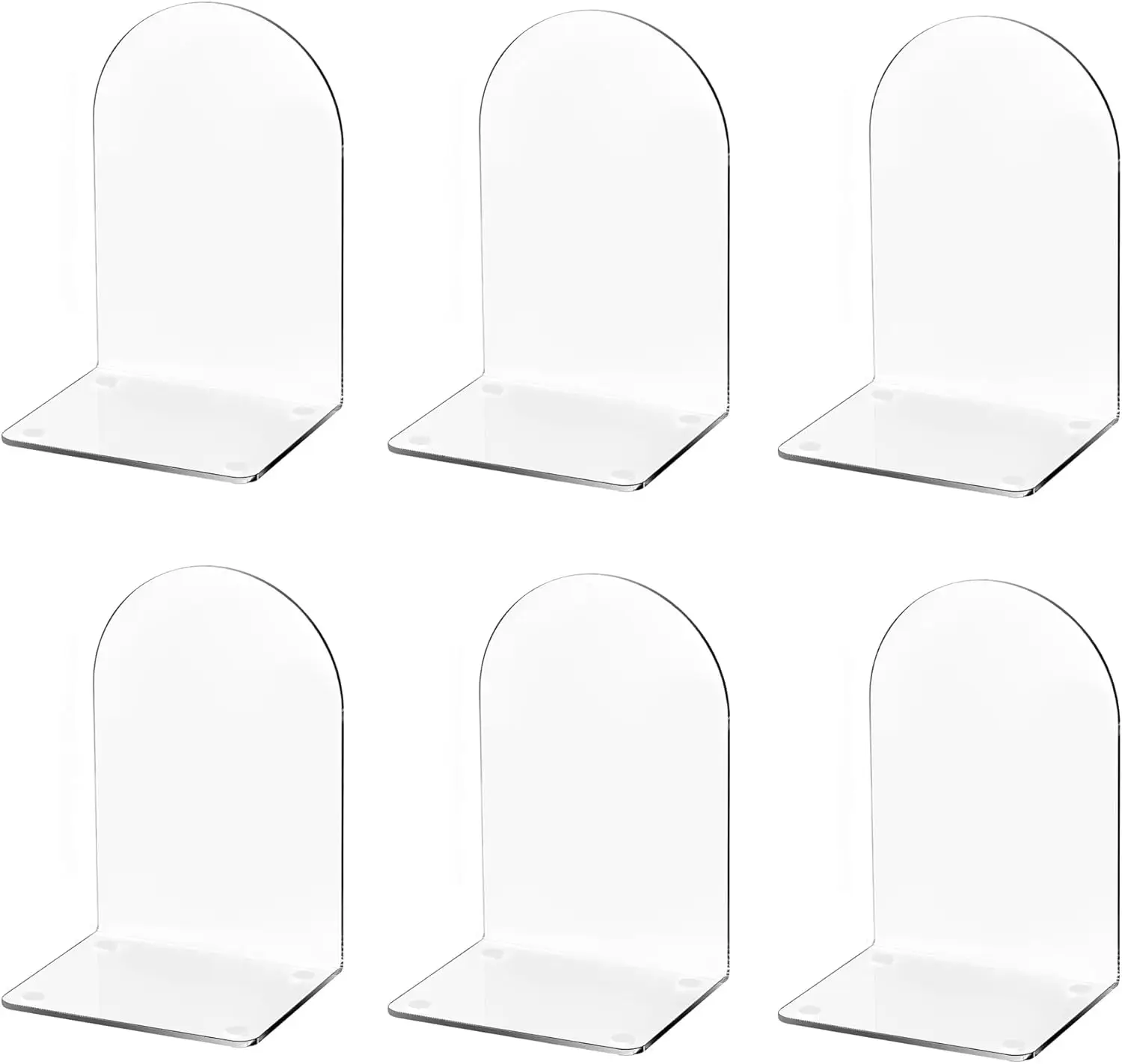

6 Pack Clear Acrylic Book Ends for Heavy Books, Invisible Bookshelf Organizer for Shelves, Library, Office, Desktop