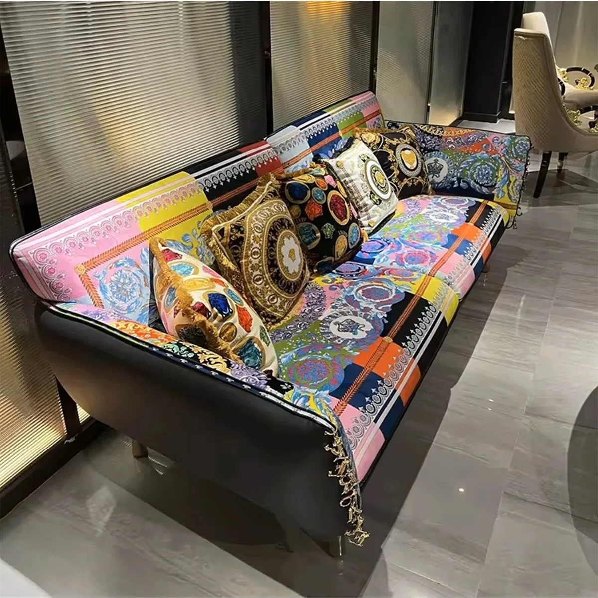 light luxury fabric sofa designer high-end leather villa luxury living room printed cloth