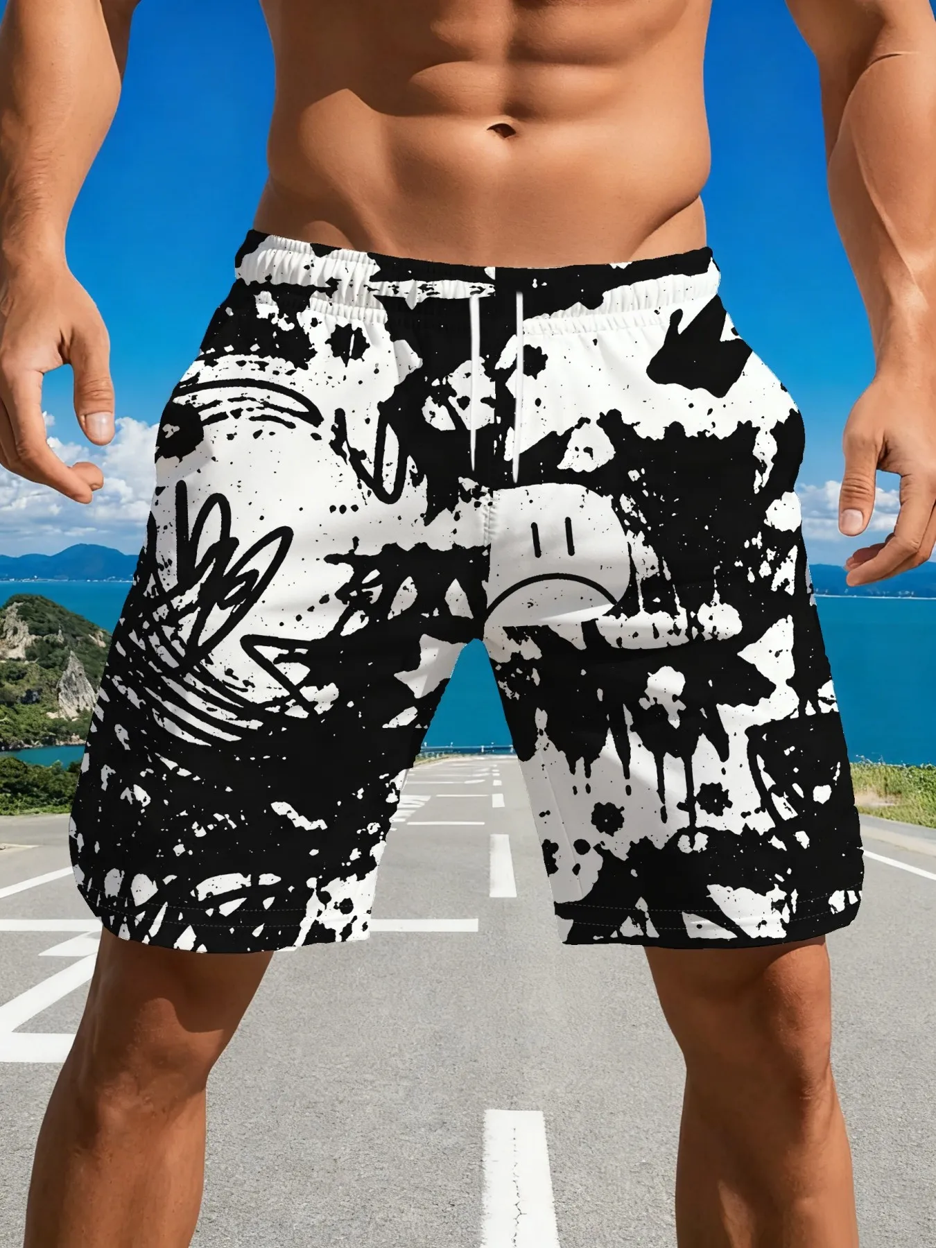 

2026 Summer Men's Short Pants with 3D Print Breathable Lightweight Sweat-Repelling Casual Roller Skating Hip-Hop Men's Pants