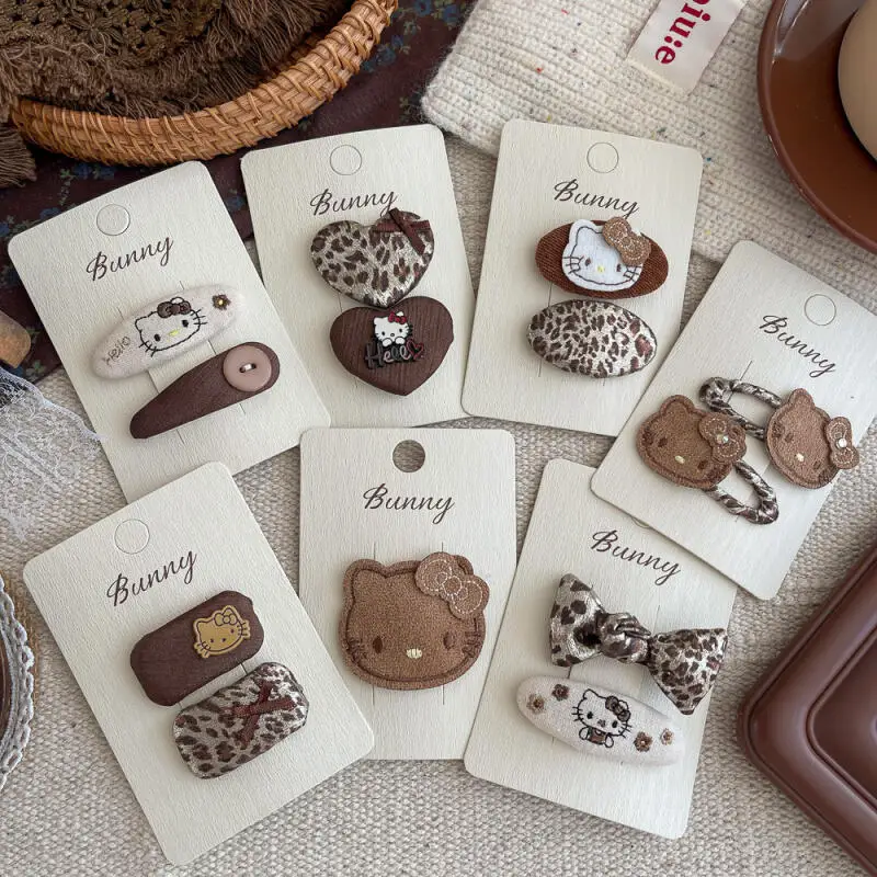 

Kawaii леопардовый принт «Hello Kitty», заколка для волос, креативная мультяшная девушка, милая вышивка, челка, боковой зажим, украшение для девочек, Рождественский подарок