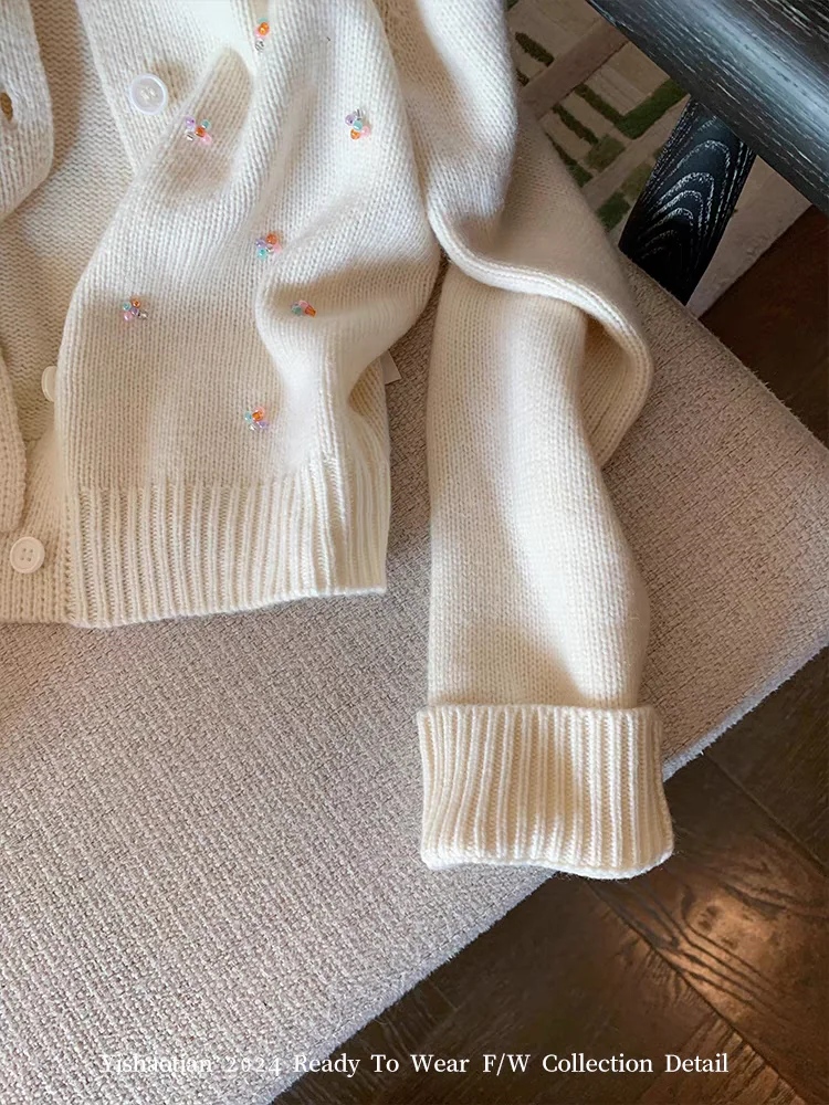 Damski biały kardigan Y2k Streetwear sweter moda Harajuku 90s estetyczne długie rękawy swetry z dzianiny 2000s ubrania jesień