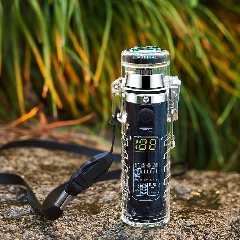 Bussola impermeabile da campeggio esterna Dual Arc Type-C Plasma USB Accendino elettrico Torcia multifunzione Strumento di accensione di sopravvivenza