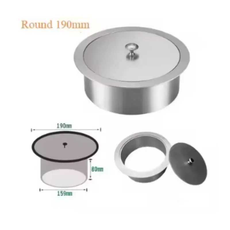 SUS304 Round Square Rectangle Waste Trash Chute With Unhinged Knob Lid Cover Kitchen Countertop Lab Working Top Drop In