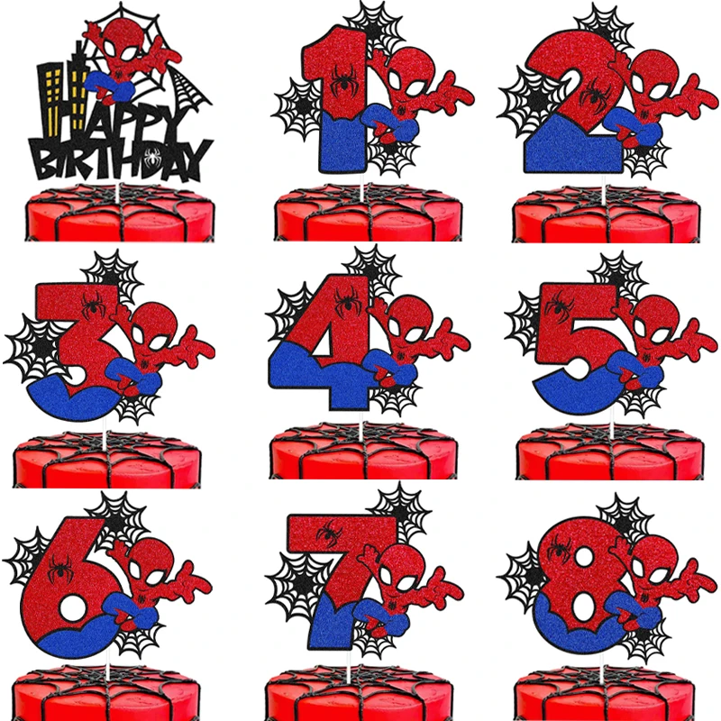 Spiderman Birthday Party Decorations Birthday Number Cake Insert Children Cartoon Party Decoration Gender Revealed Baby Shower