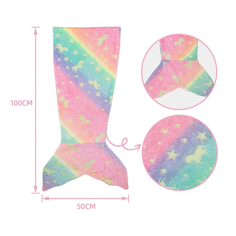 Glow-in-the-dark Mermaid Blanket Children Sleeping Nap Blanket Warm Autumn and Winter TV Blanket Lazy Blanket