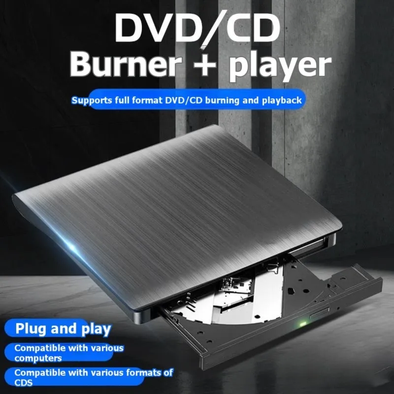 3CGRO-External CD DVD Drive 2 In 1 USB3.0 Type-C Slim Optical Drive CD-RW Burner Reader Bluray Player For PC Desktop