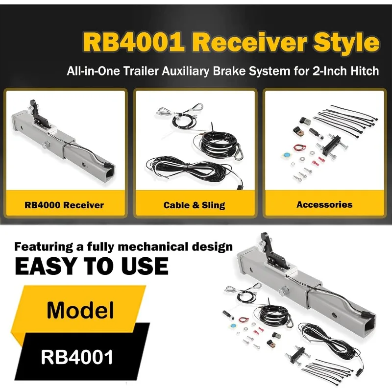 نظام فرامل مقطورة قابلة للاستخدام على طراز جهاز الاستقبال لصلبة 2 بوصة - كبح بدون جهد - سعة تصل إلى 8000 رطل - فوريًا