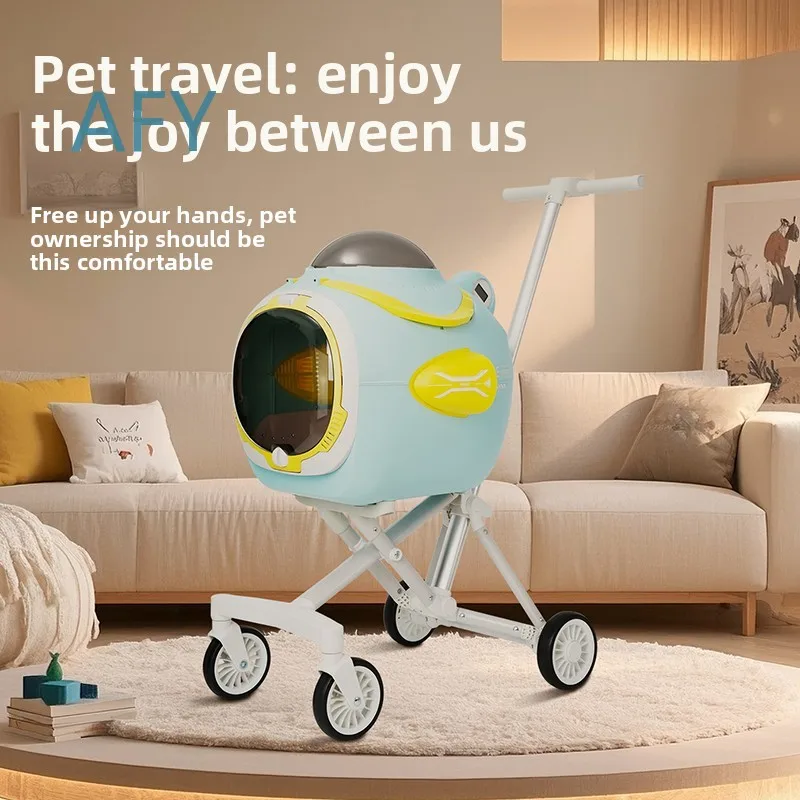 Foldable Pet Stroller with Shock Absorption Portable Detachable Travel Bag Cooling Fan for Outdoor for Dogs Cats Small Pets