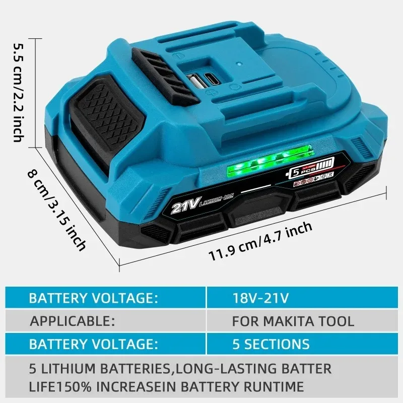 Original 21V 3/4/6Ah Replacement for Makita Battery, Type-C Fast Charging with BMS Protection, Power Tools