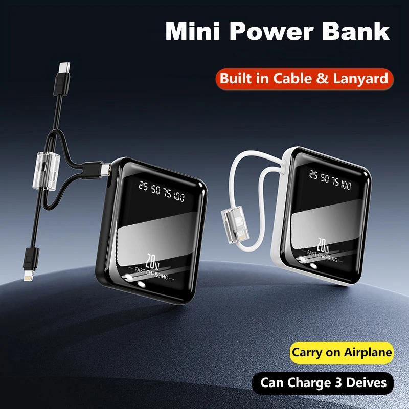 

Mini Power Bank 20000mAh Fast Charging External Battery with Cable LED Light Digital Display for iPhone 17 Samsung Huawei Xiaomi