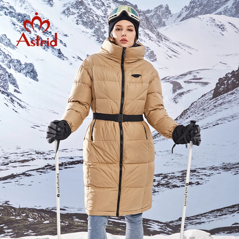 Astrid Winter Parka for Women Down Jacket Hooded Belt Thick Padded Overcoat Ladies Long Quilted Coats Snow Wear Windproof Outfit