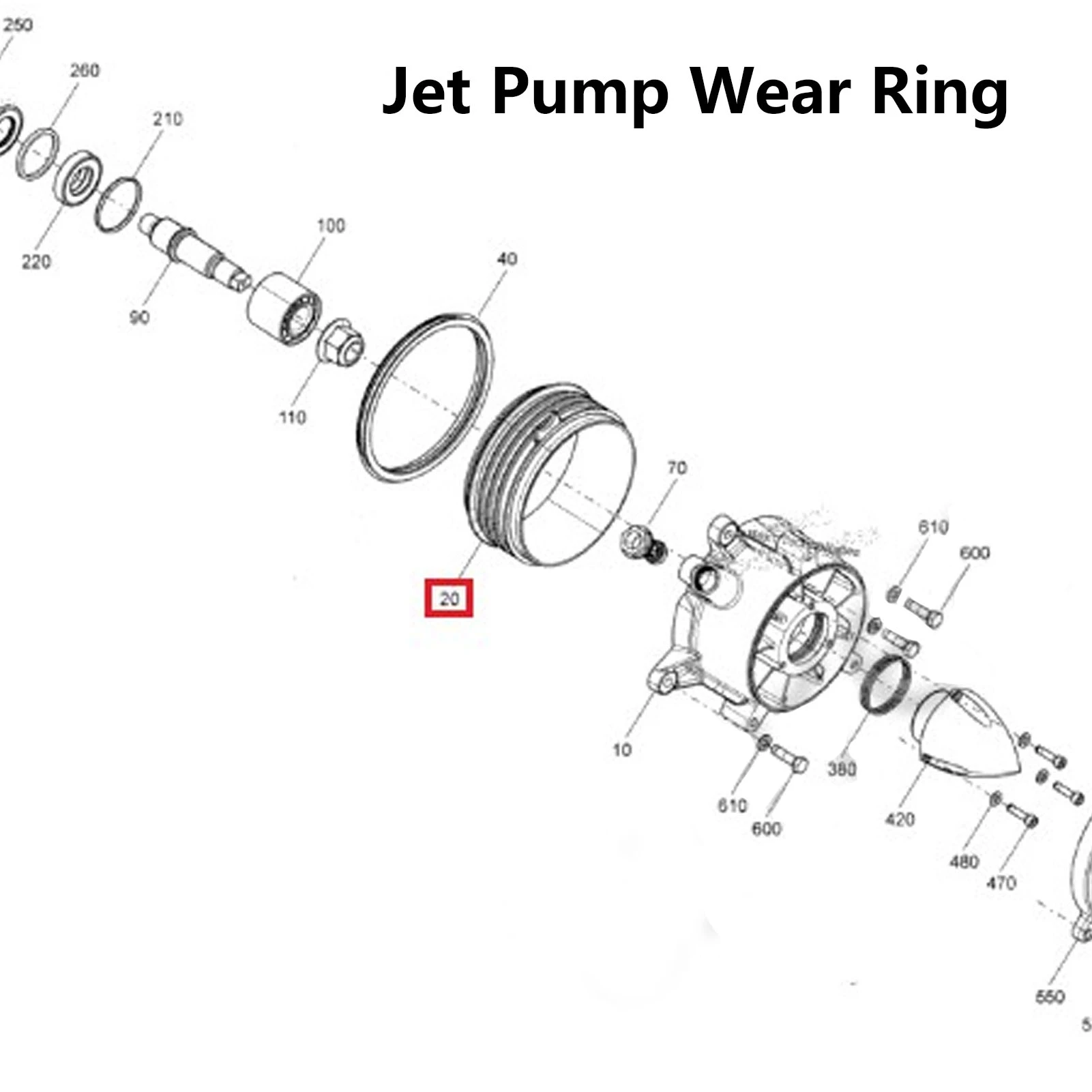 Impeller Pump Wear Ring Jet Pump Wear Ring 267000925 Wear Resistant Impeller Wear Ring for Sea‑Doo Spark 2UP 3UP 2014 to 2022