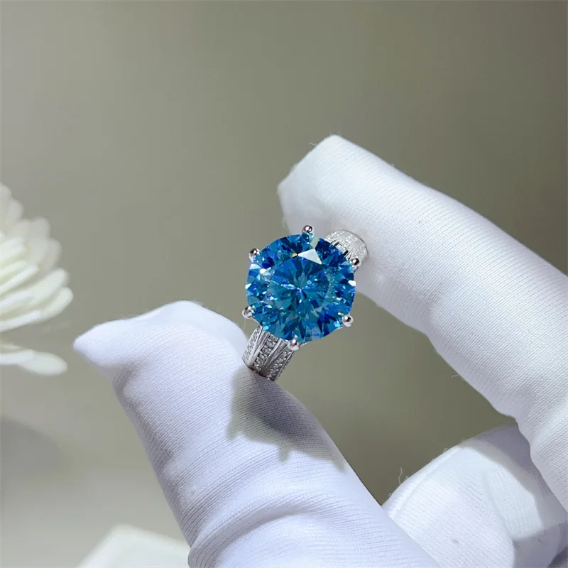 5 Carat Green Blue Moissanite Lab Diamond Rings Luxury s925 Silver Moissanita Wedding Finger Ring Fine Jewelry Pass Diamond Test view 6