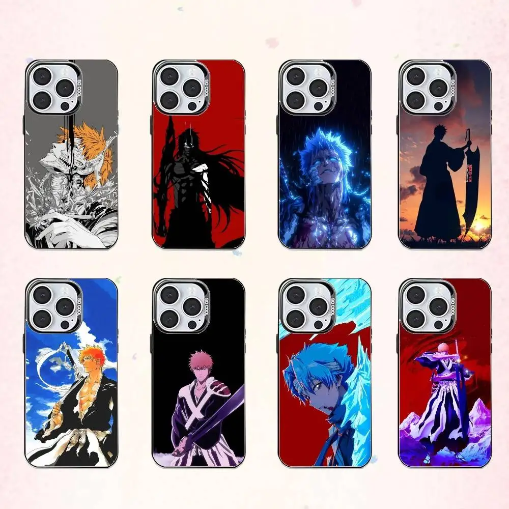 Funda para Teléfono I-Ichigo K-Kurosaki Bleach para iPhone 17, 16, 15, 14, 13, 12, 11 Plus, Pro Max, Color Plateado con Interior Plateado