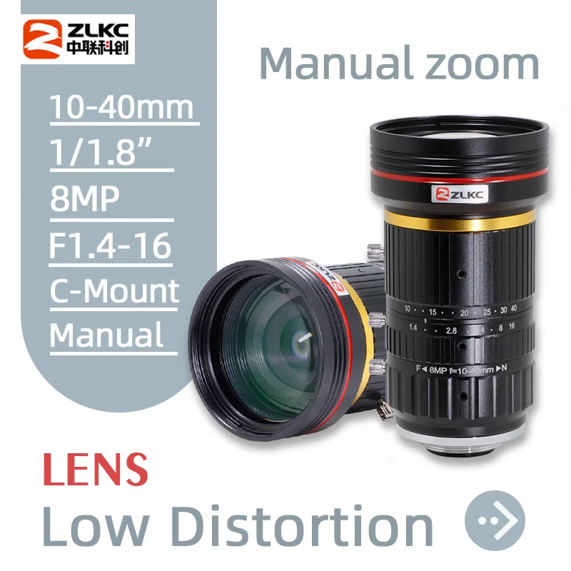 ZLKC 10-40mm Manual Varifocal Lens 1/1.8'' CCTV Camera 8MP C Mount F1.4-F16 Lens for Surveillance Camera High Resolution