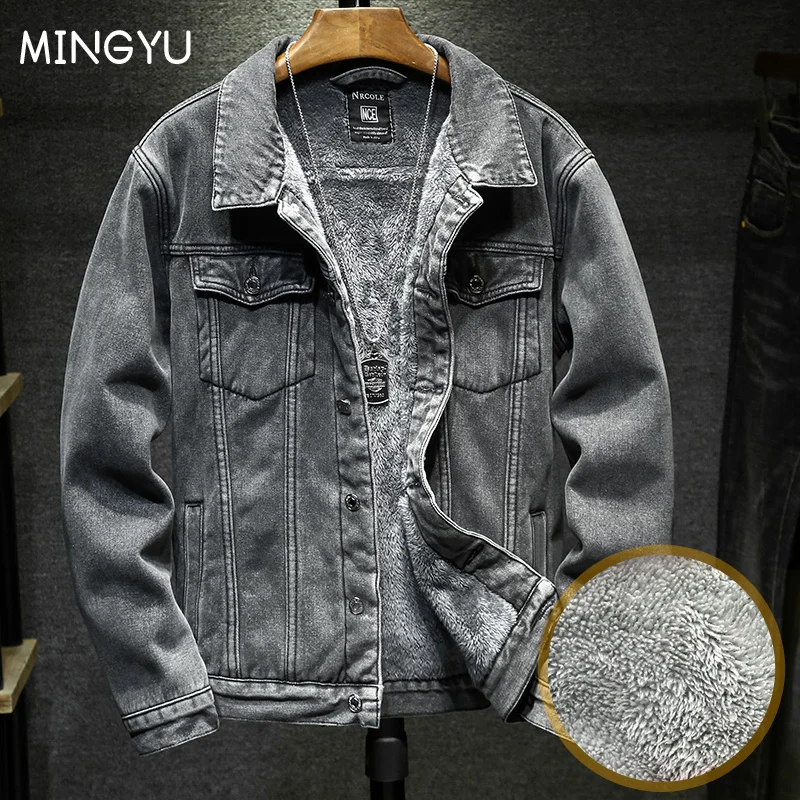 New Men Denim Jackets Light Blue Slim Casual Denim Coats Male High Quality Cotton Thicker Winter Jean Jackets Warm Coats M-5XL