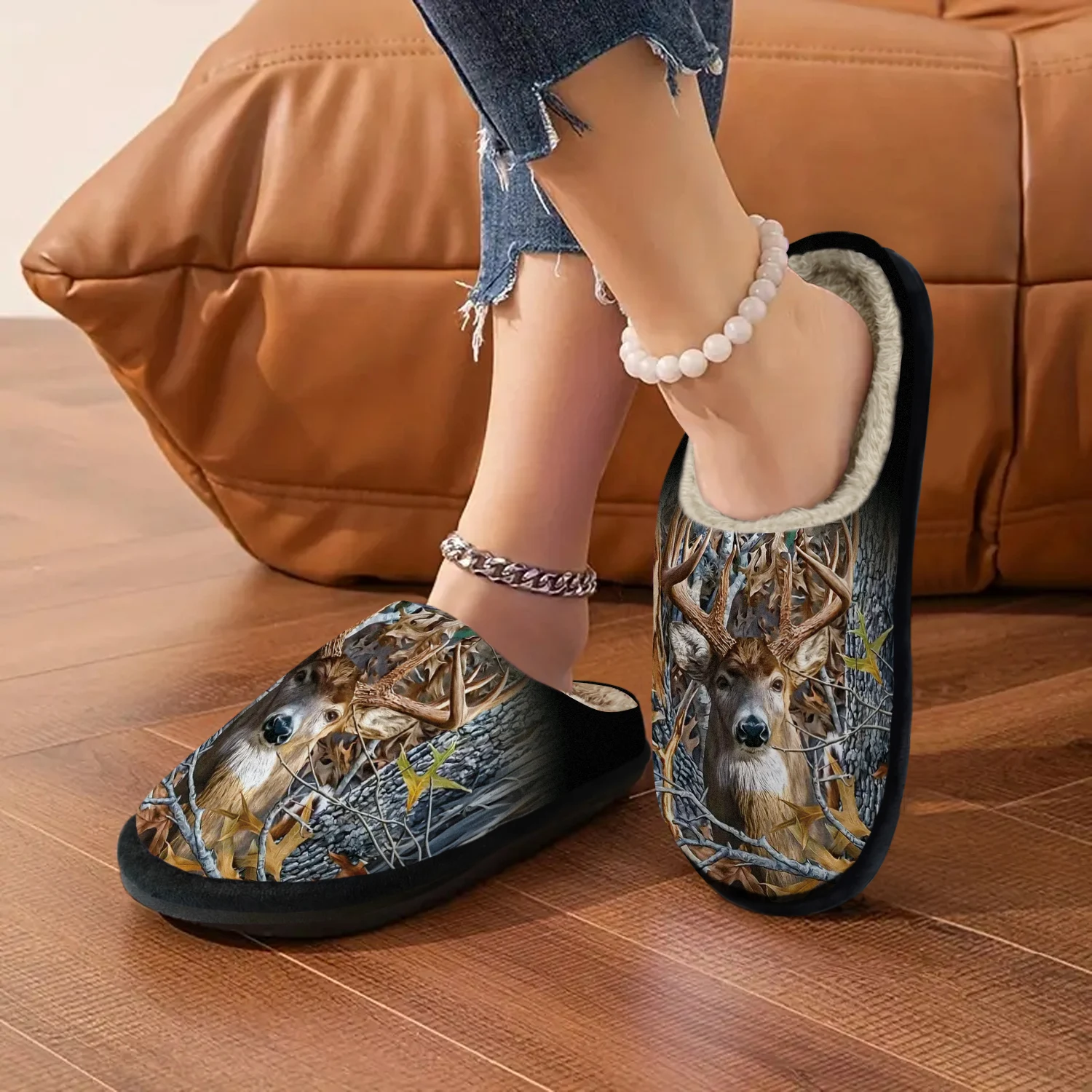 شبشب شتوي نسائي - حذاء منزلي داخلي قطيفة بنعل غير قابل للانزلاق، بطانة سميكة ودافئة - أحذية مريحة للطقس البارد للمنزل #5