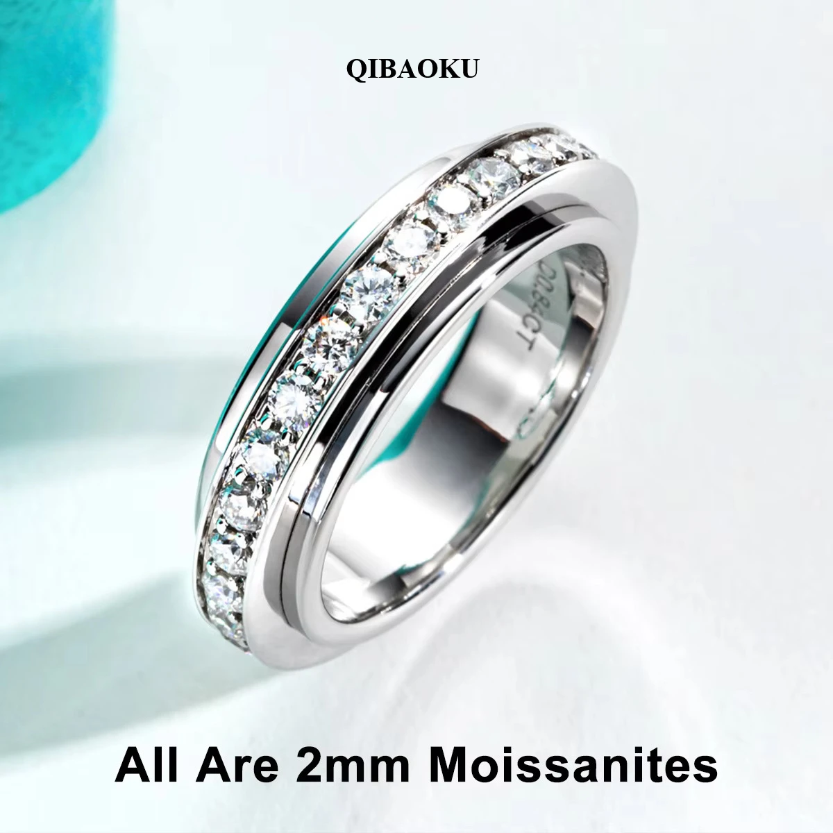 QIBAOKU Moissanite Spinner Eternity Band Rings 14k Gold Plated Fidget Spinners Wedding Band Ring Jewelry Gifts Wholesale 2026