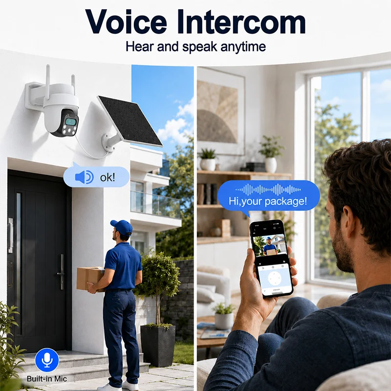 4G LTE Solar Security Camera 5MP 2K Outdoor Wireless CCTV Camera PTZ 360° Battery Powered PIR Motion Detection Waterproof