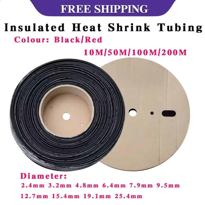 

10/50/100/200M 3:1 Heat Shrink Tubing Kit 2.4-25.4mm Diameter Waterproof Insulation Sleeve for Wires Cables High Temp Resistant