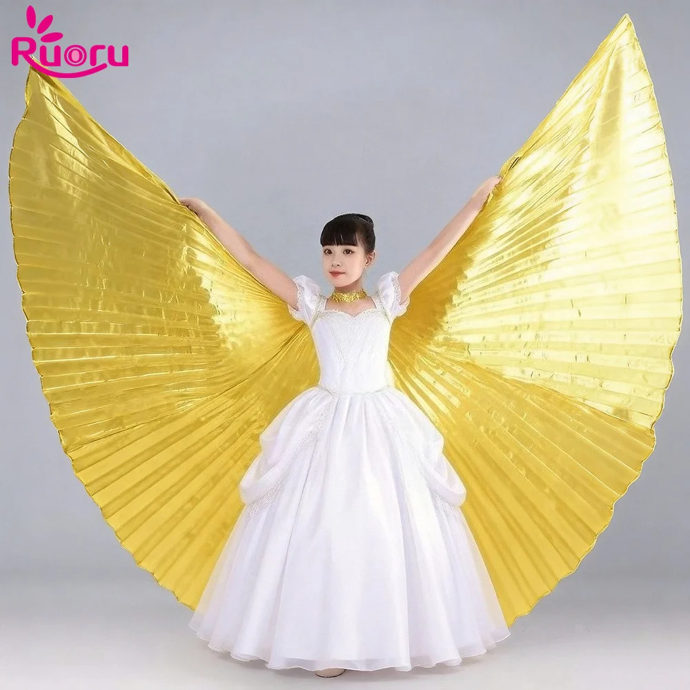 Ruoru Girls Belly Dance Wings with Sticks Isis Wings Carnival Festival Kids Children Gold Wings Belly Dance Accessories Cape