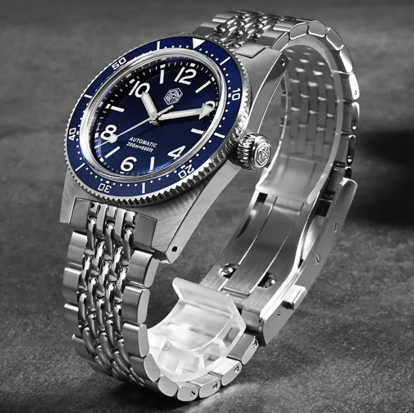 San Martin Men Automatic Watch 37MM Mechanical Wristwatch Diver 20Bar Waterproof BGW-9 Luminous Adjustable Clasp PT5000 SW200