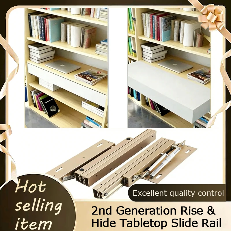 Space Saving Concealed Lift Mechanism Extendable Folding Table Desk With Sliding Widening Rail Thickened Furniture Hardware