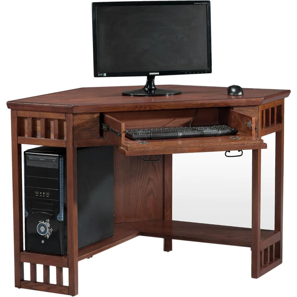 

Mission Corner Desk, Writing Computer Desk with Drop Front Keyboard Drawer, for Home Office, Solid Wood, Mission Oak