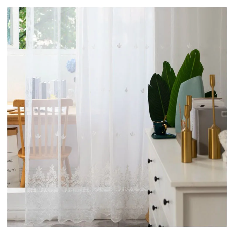 European Style Exquisite Mirror Flower Embroidered Gauze Curtain Curtains for Living Dining Room Bedroom