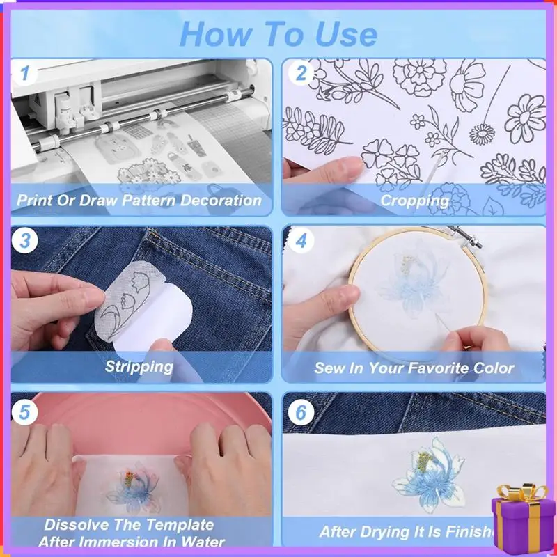 Advanced 6 Sheets Of Sticky Water Soluble Embroidery Stabilizer, Dissolvable Printing Paper Wash For Printed Embroidery