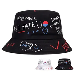 Unisex Letter Graffiti Printing Personality Bucket Hats Fishermen Caps Outdoor Casual Cap Sunscreen Hat