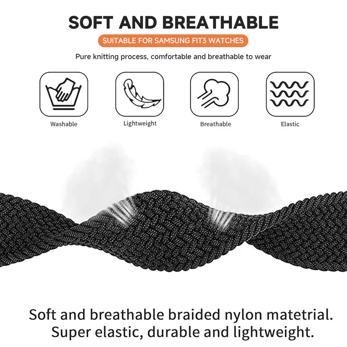 لملحقات حزام Samsung Galaxy Fit3، سوار ساعة رياضي من النايلون المضفر وقابل للتعديل، سوار كوريا بديل لهاتف Galaxy fit 3