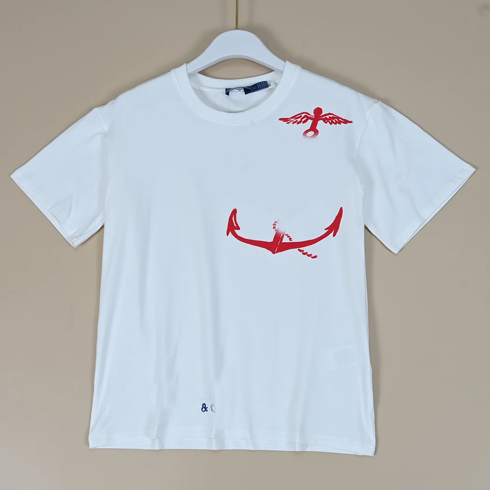 Letnia nowa damska koszulka z okrągłym dekoltem, nadrukiem gumowym, luźny krój, odprowadzająca wilgoć, kreatywny design.