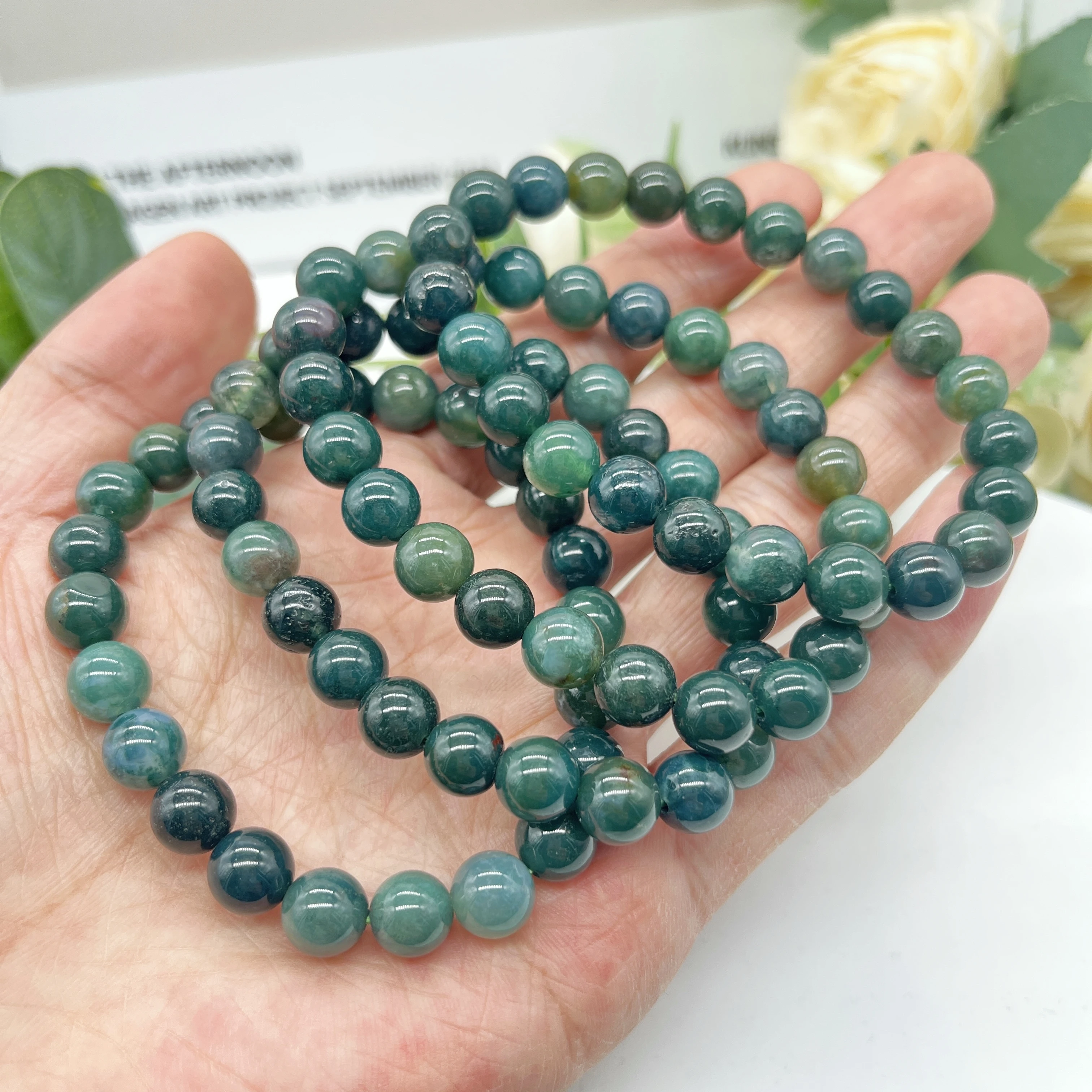 

Natural Moss Agate Bead Bracelet Green Crystal Stone Fashion Reiki Healing Gemstone Strand Bangles Jewelry Home Decoration Gift