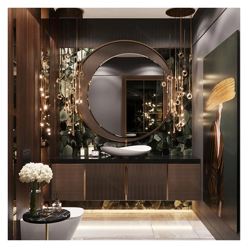 best selling gold stainless steel luxury hotel bathroom vanity cabinet wash