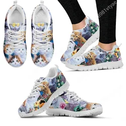 Custom Made Women's Cat Print Shoes Cartoon Cat Comfortable Breathable Fashion Sneakers Gift For Cat Lovers White Casual Shoes
