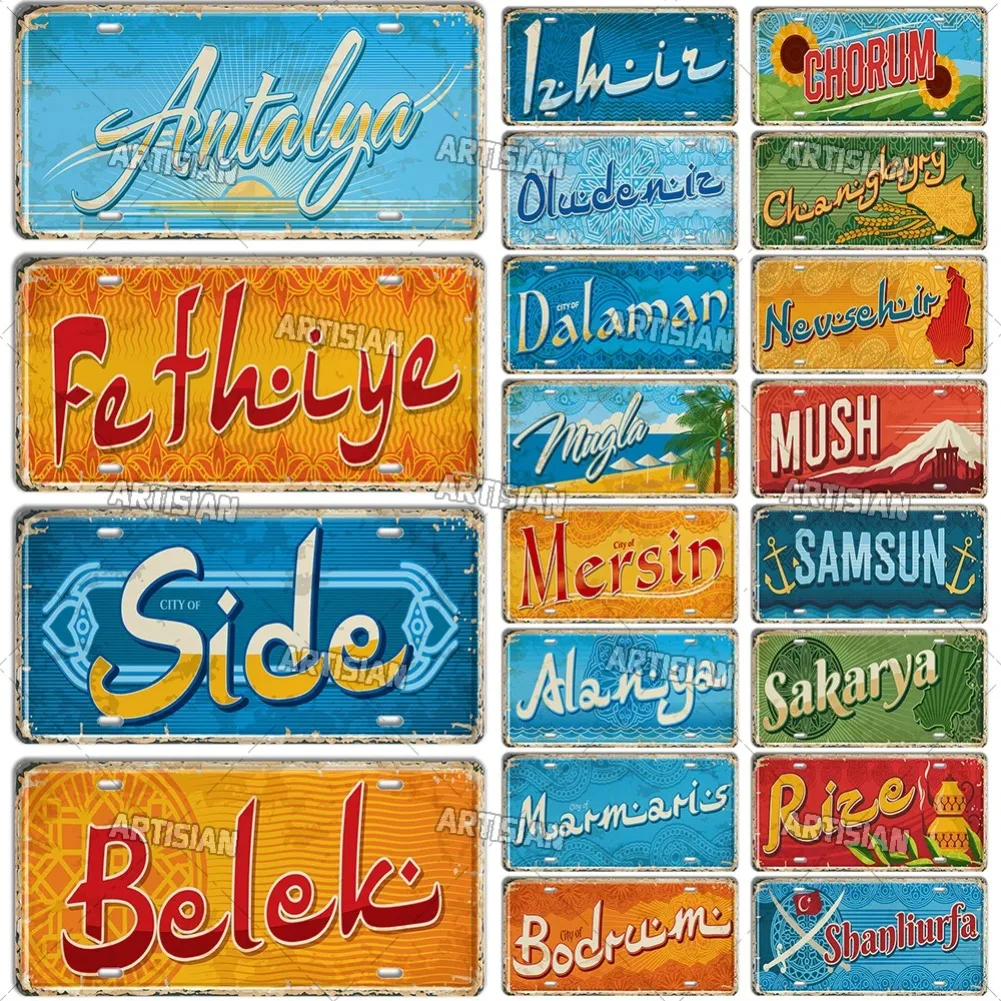 TURKEY Landmark License Plate Turkiye City Decorative Vehicle Plate Metal Tin Plaque Wall Decor Garage Bar Pub Club