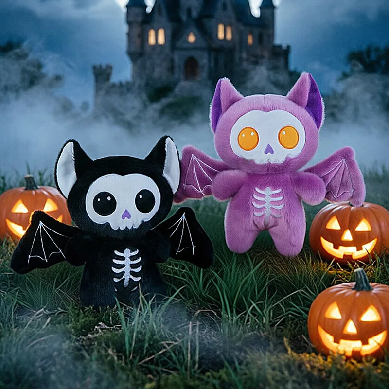 2026 Halloween New Two-color Skeleton Bat Plush Toy Stuffed Skeleton Animal Toys Cute Plushie Doll Home Decor Halloween Gifts
