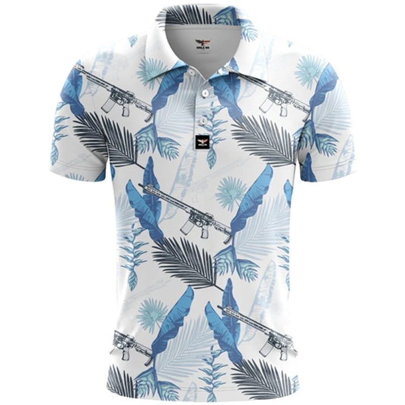 Palm Tree Men\'s Resort 3D Print Polo Shirt Man Hawaiian Vacation Beach Pique Shirt Short Sleeve Summer Funny Gun Lapel Polo Tees