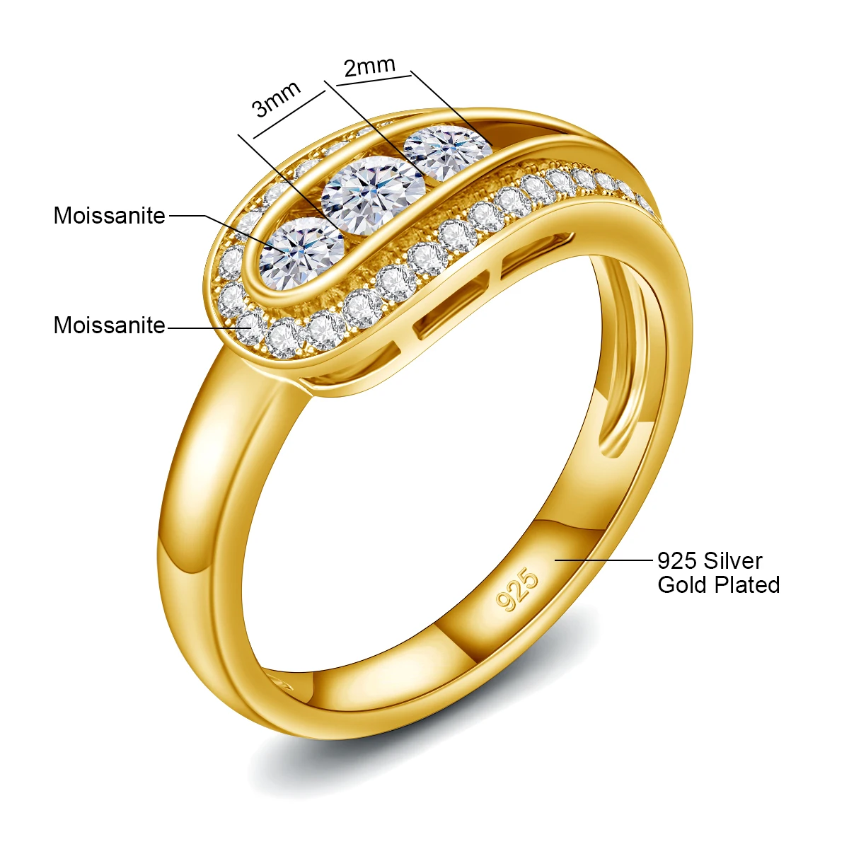 Mit Zertifikat Wassertropfen-Moissanit-Ring für Frauen 100% Diamanttester-geprüft Glänzender Silberschmuck Handgefertigtes Hochzeitsgeschenk Trend – Detail 1
